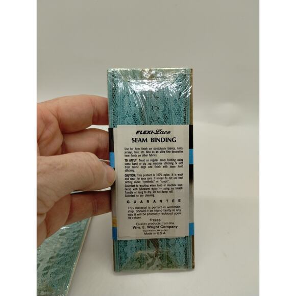 2 Wrights Seam Binding Flexi-Lace 3 Yds 116 305 - Aqua 77 - Sewing Vintage 1986 - Picture 4 of 5